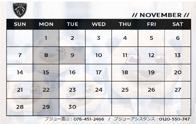11月の定休日のご案内